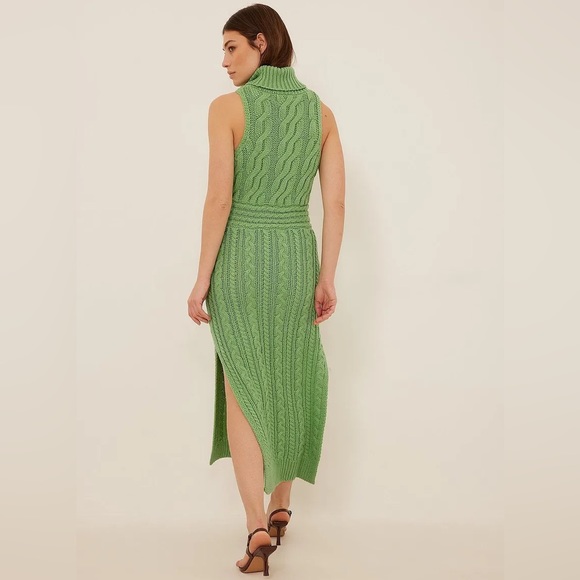 NA-KD Green Cable Knit High Neck Dress - Picture 7 of 9